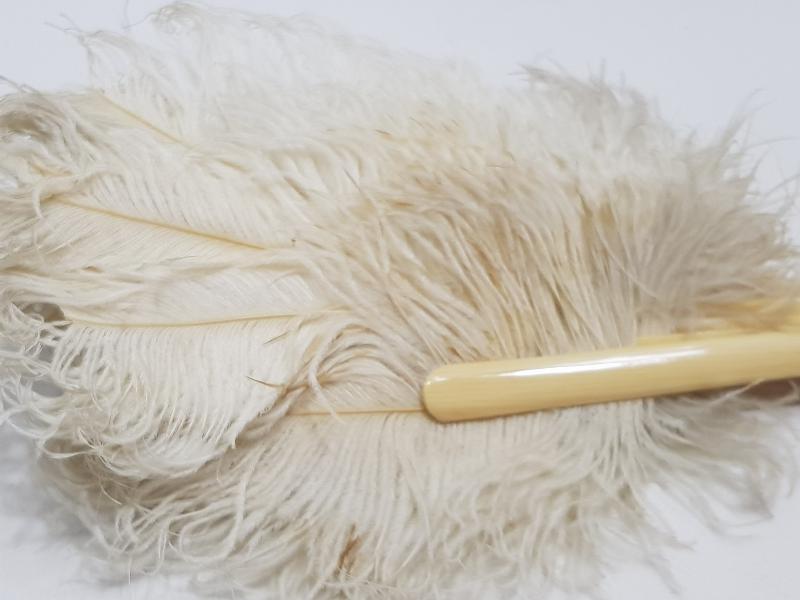 ANTİKA FİL DİŞİ SAPLI VE KAZ TÜYLÜ YELPAZE