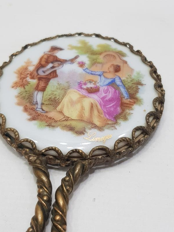 ANTİKA LIMOGES PORSELEN EL AYNASI