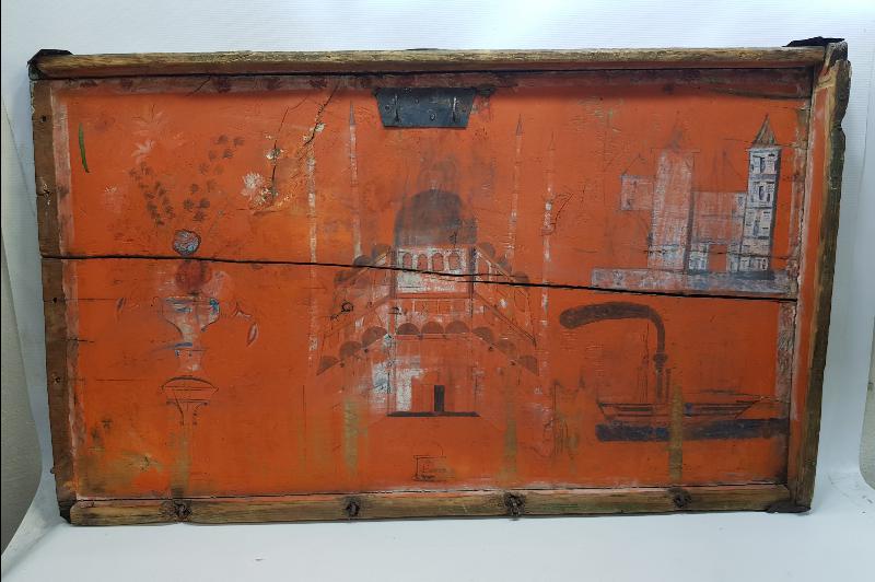 OSMANLI DÖNEMİ ÇOK NADİR SULTAN SELİM CAMİİ, KULELİ ASKERİ LİSESİ VE TÜRK BAYRAKLI GEMİ RESİMLİ SANDIK KAPAĞI