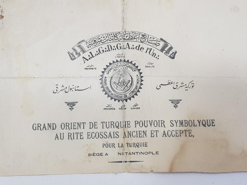 OSMANLICA ÇOK NADİR MASON BELGESİ 