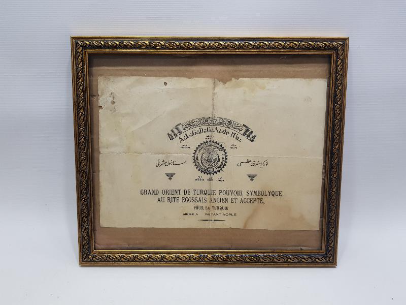 OSMANLICA ÇOK NADİR MASON BELGESİ 