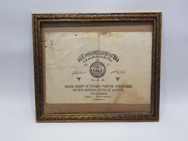 OSMANLICA ÇOK NADİR MASON BELGESİ 