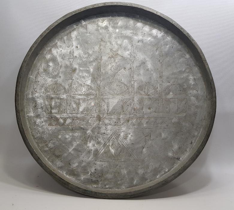 CAMİ RESİMLİ ANTİKA BAKIR SİNİ