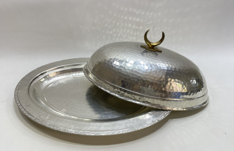 EL YAPIMI ANTİKA HİLALİ DEV BOY KAPAKLI KAYIK TABAK