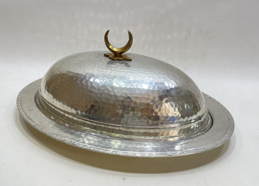 EL YAPIMI ANTİKA HİLALİ DEV BOY KAPAKLI KAYIK TABAK