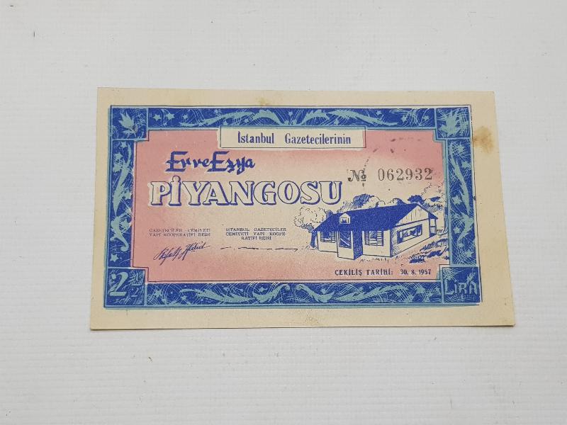 1957 İSTANBUL GAZETECİLERİNİN EV VE EŞYA PİYANGOSU BİLETİ