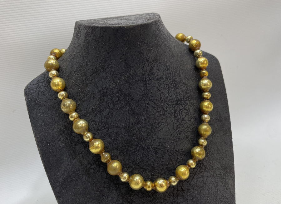 OSMANLI DÖNEMİ ALTIN YALDIZLI ÜFLEME CAM NADİR GERDANLIK