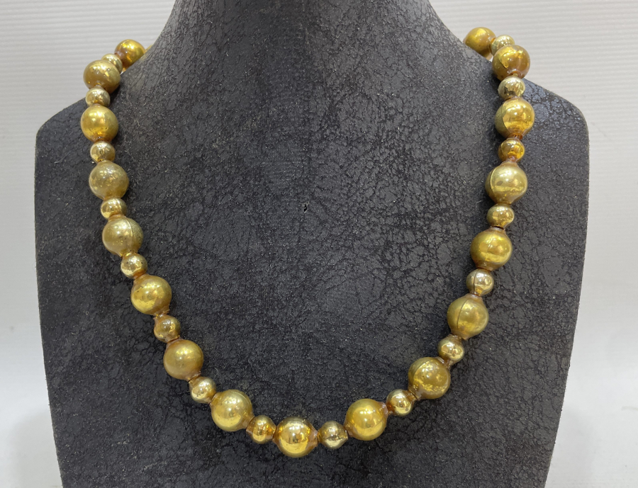 OSMANLI DÖNEMİ ALTIN YALDIZLI ÜFLEME CAM NADİR GERDANLIK