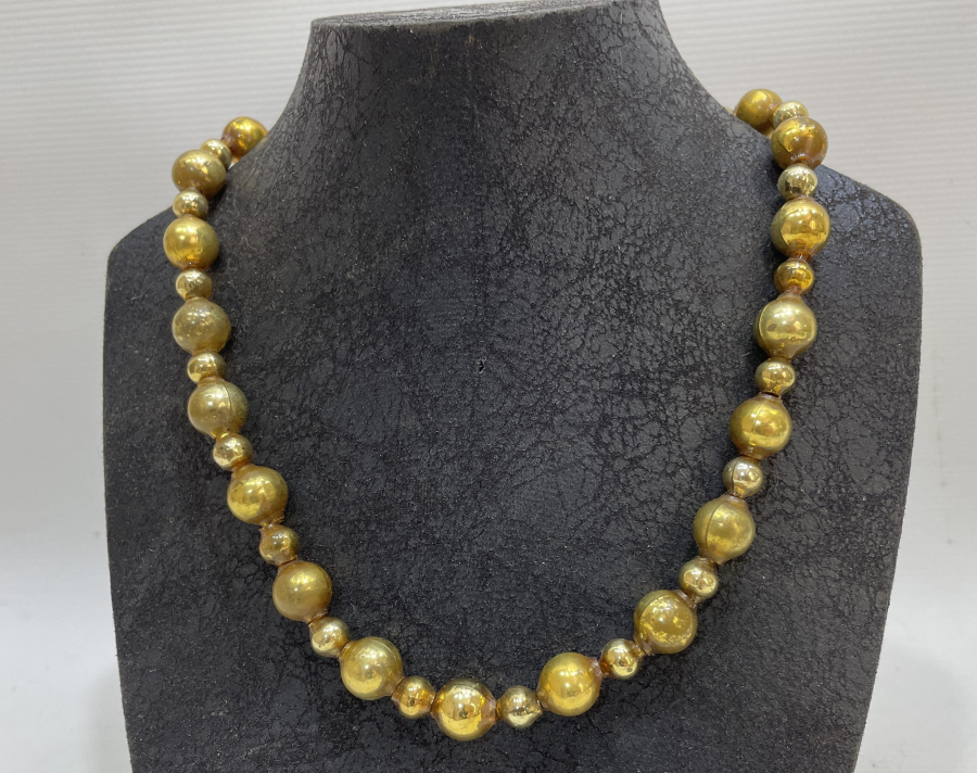 OSMANLI DÖNEMİ ALTIN YALDIZLI ÜFLEME CAM NADİR GERDANLIK