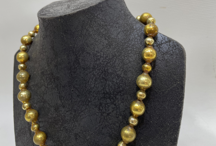 OSMANLI DÖNEMİ ALTIN YALDIZLI ÜFLEME CAM NADİR GERDANLIK