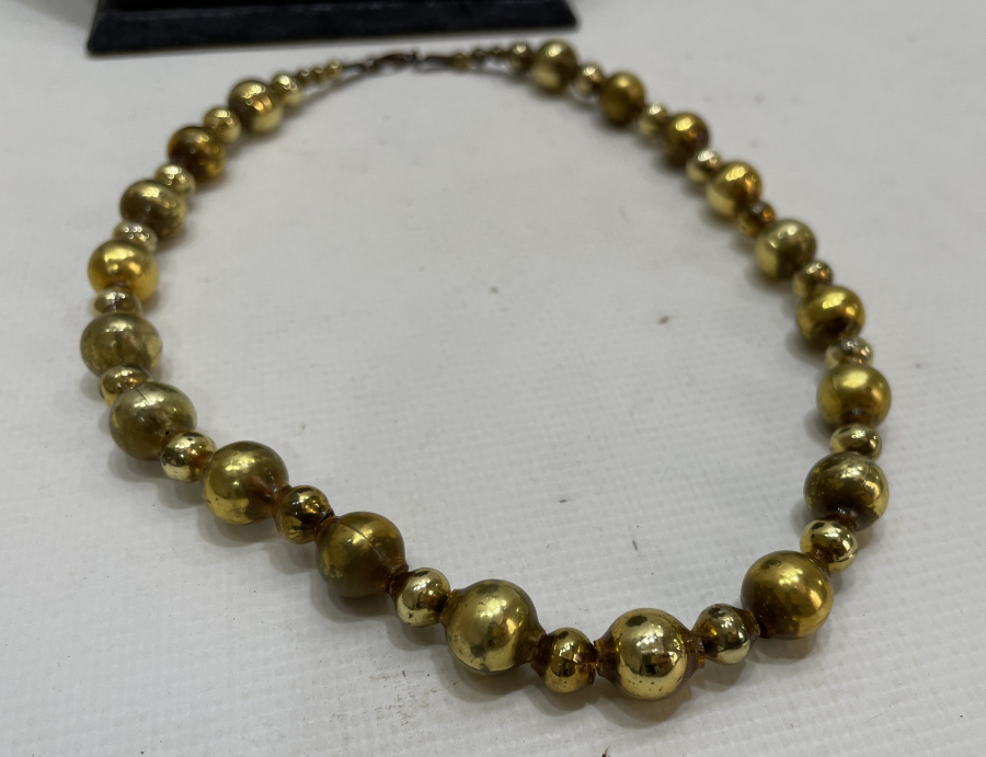 OSMANLI DÖNEMİ ALTIN YALDIZLI ÜFLEME CAM NADİR GERDANLIK