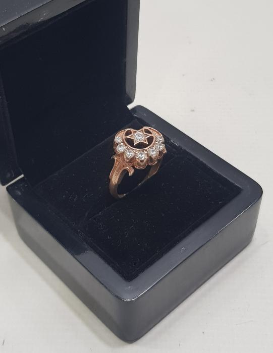 ZİRKON TAŞLARLA SÜSLÜ AY YILDIZLI GÜMÜŞ YÜZÜK