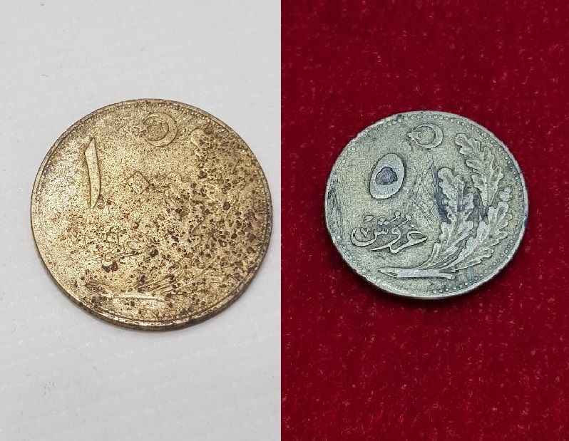 OSMANLICA YAZILI TÜRKİYE CUMHURİYETİ'NİN İLK 5 VE 10 KURUŞ MADENİ PARALARI