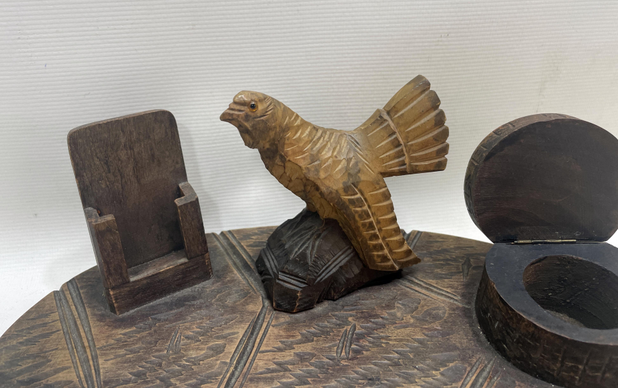 OSMANLI DÖNEMİ ÇOK NADİR EL OYMA AHŞAPTAN MAMUL YAZI TAKIMI - HOKKA