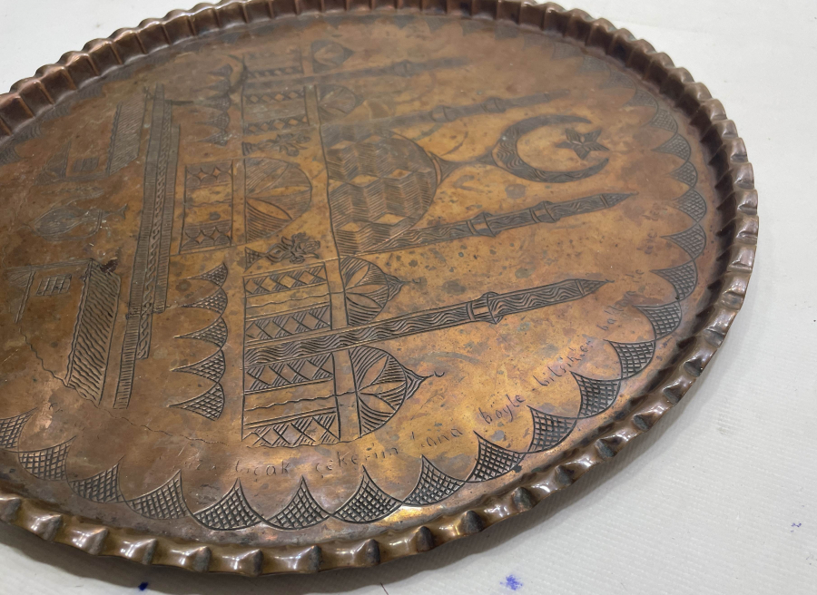 TAMAMI EL YAPIMI AYASOFYA GÖRSELLİ NADİR KAHVE TEPSİSİ