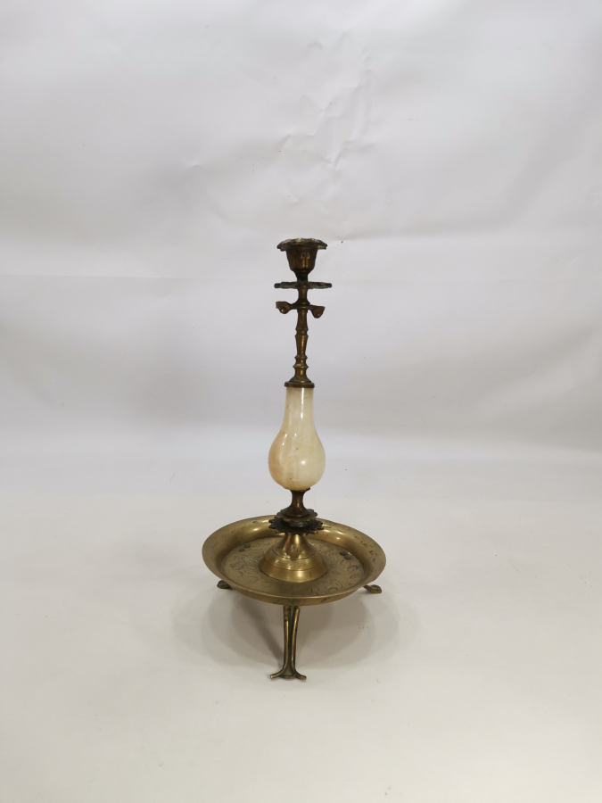 ANTİKA MERMER APLİKLİ PİRİNÇ MUMLUK