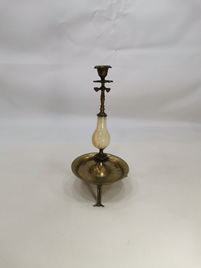 ANTİKA MERMER APLİKLİ PİRİNÇ MUMLUK