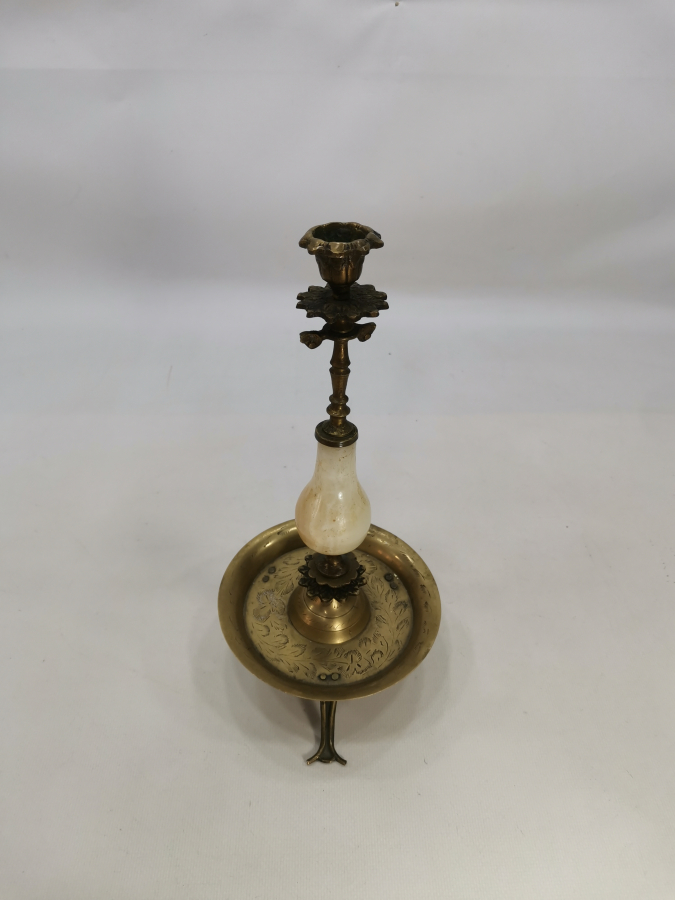 ANTİKA MERMER APLİKLİ PİRİNÇ MUMLUK