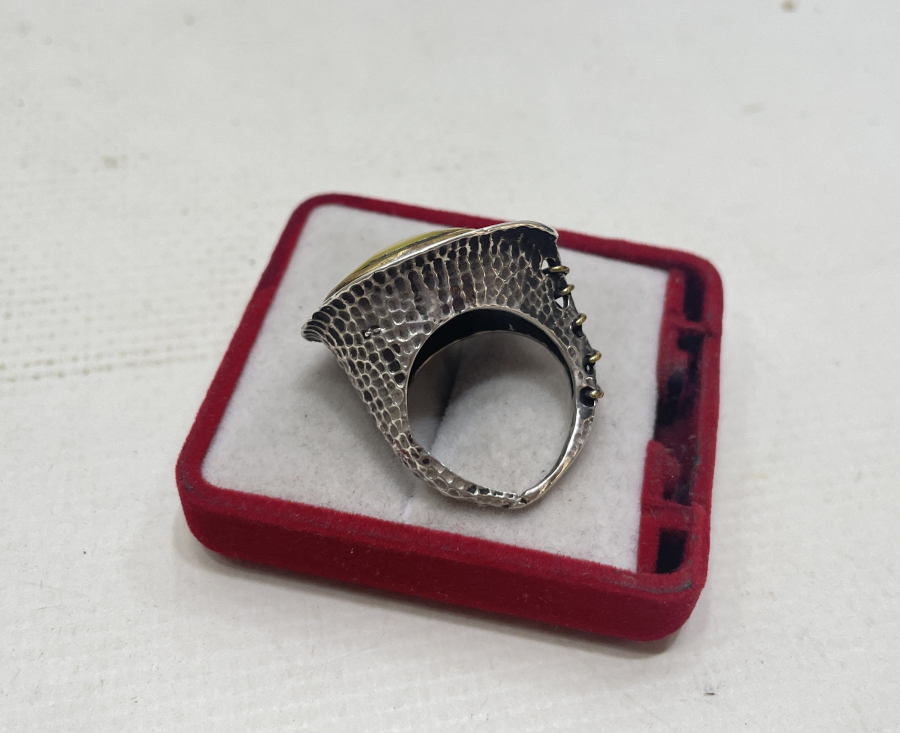 DAMLA KEHRİBAR TAŞLI ÖZEL YAPIM GÜMÜŞ YÜZÜK