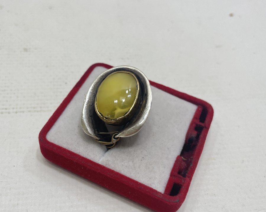 DAMLA KEHRİBAR TAŞLI ÖZEL YAPIM GÜMÜŞ YÜZÜK