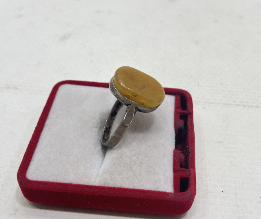 OSMANLI DÖNEMİ DAMLA KEHRİBARLI GÜMÜŞ YÜZÜK