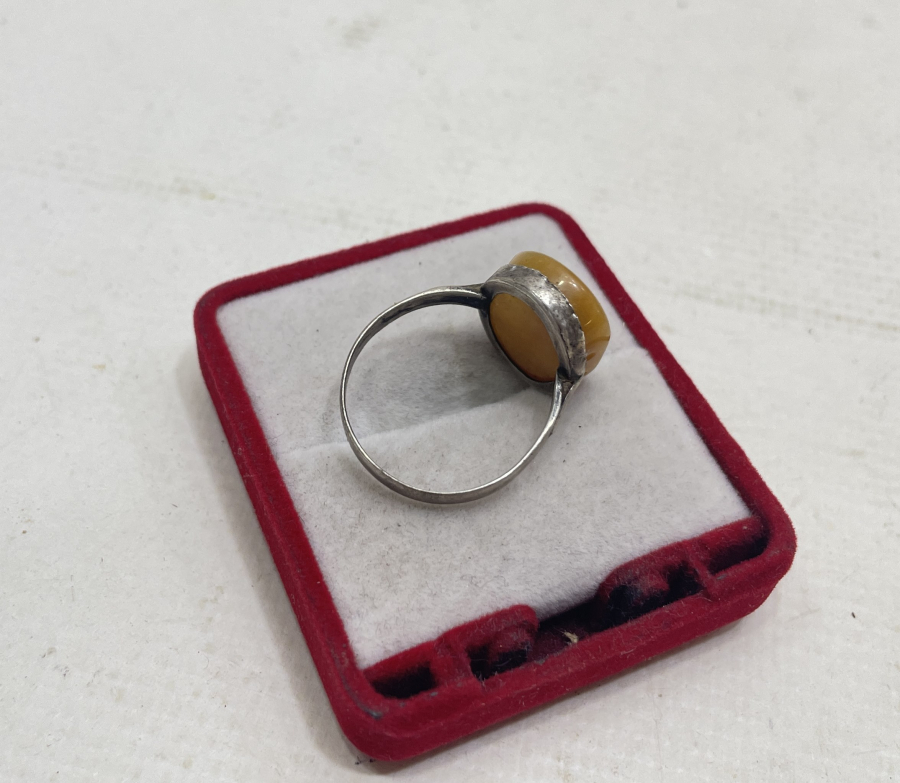 OSMANLI DÖNEMİ DAMLA KEHRİBARLI GÜMÜŞ YÜZÜK