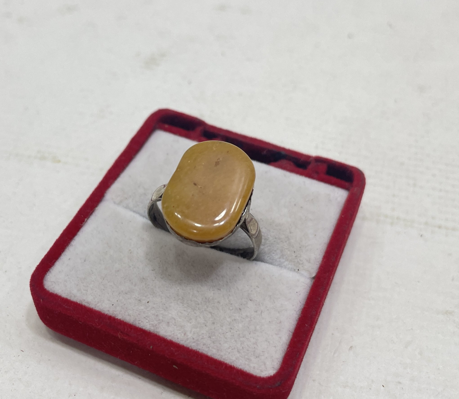 OSMANLI DÖNEMİ DAMLA KEHRİBARLI GÜMÜŞ YÜZÜK