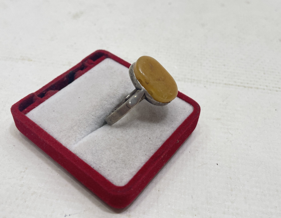 OSMANLI DÖNEMİ DAMLA KEHRİBARLI GÜMÜŞ YÜZÜK