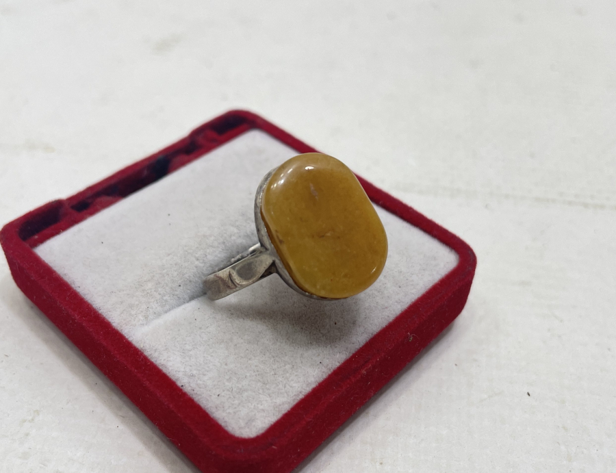 OSMANLI DÖNEMİ DAMLA KEHRİBARLI GÜMÜŞ YÜZÜK