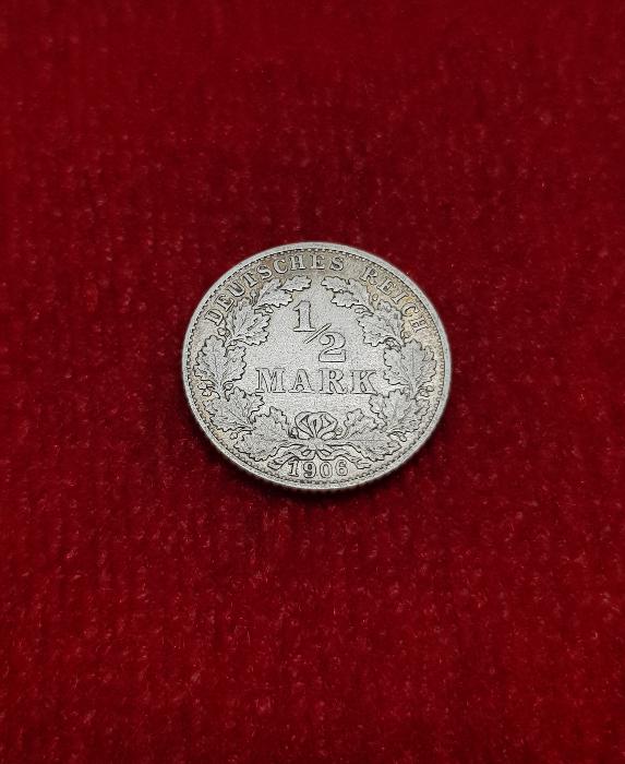 1906 ALMANYA 1/2 MARK GÜMÜŞ PARA