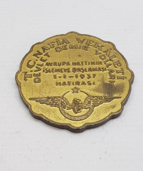 1937 DEVLET DEMİR YOLLARI AVRUPA HATTININ İŞLEMEYE BAŞLAMASI HATIRASINA BASILMIŞ ÇOK NADİR MADALYON