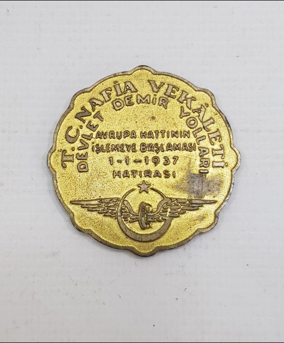 1937 DEVLET DEMİR YOLLARI AVRUPA HATTININ İŞLEMEYE BAŞLAMASI HATIRASINA BASILMIŞ ÇOK NADİR MADALYON