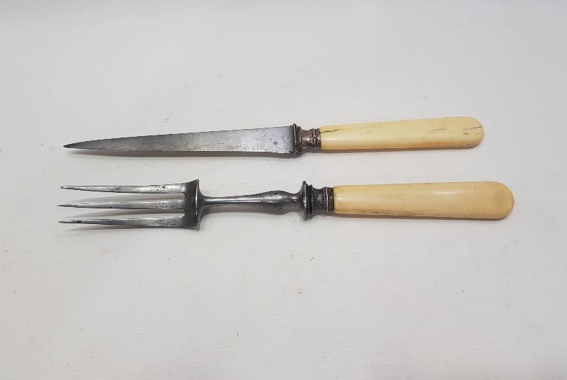 OSMANLI DÖNEMİ FİL DİŞİ SAPLI SERVİS ÇATAL BIÇAĞI