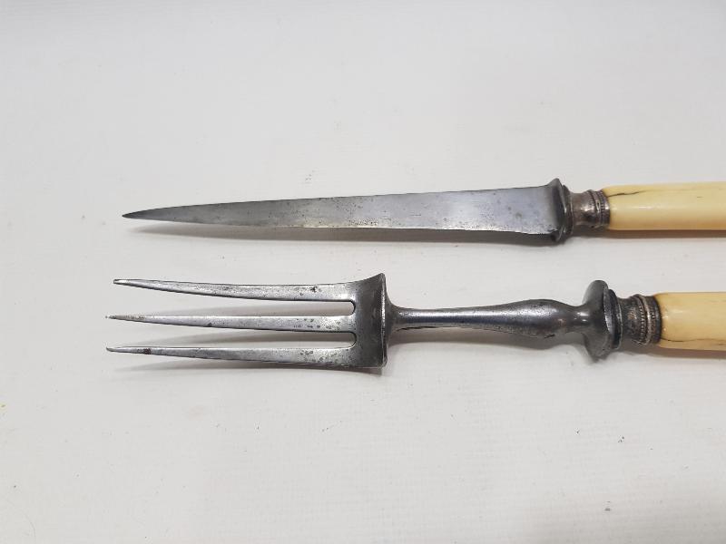 OSMANLI DÖNEMİ FİL DİŞİ SAPLI SERVİS ÇATAL BIÇAĞI