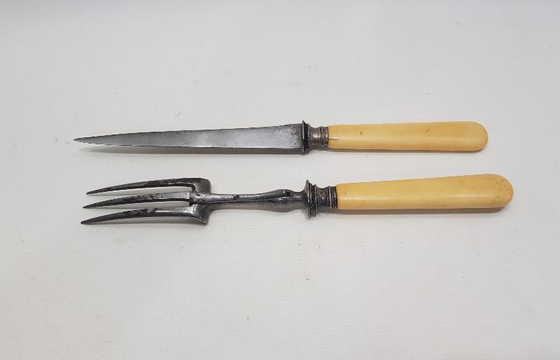 OSMANLI DÖNEMİ FİL DİŞİ SAPLI SERVİS ÇATAL BIÇAĞI