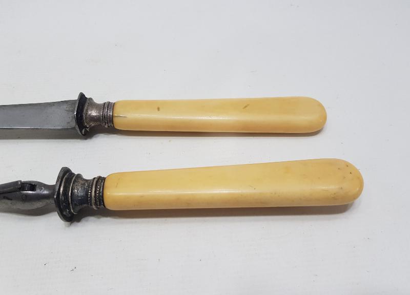 OSMANLI DÖNEMİ FİL DİŞİ SAPLI SERVİS ÇATAL BIÇAĞI