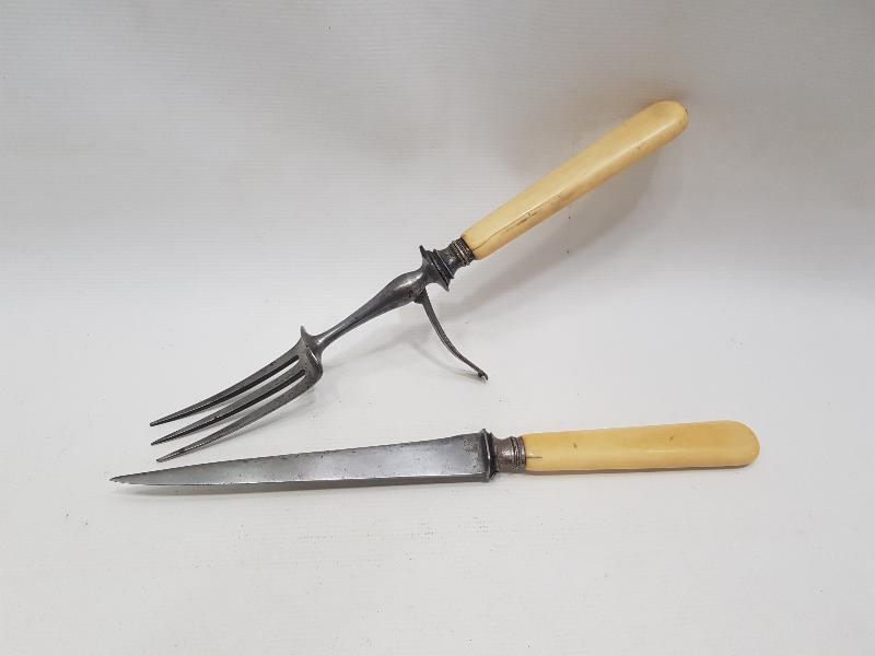 OSMANLI DÖNEMİ FİL DİŞİ SAPLI SERVİS ÇATAL BIÇAĞI