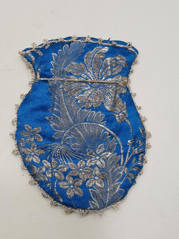 OSMANLI DÖNEMİ MAVİ RENKLİ İPEK ATLAS KESE