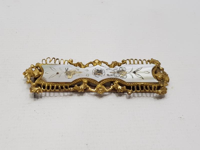 ANTİKA ART NOUVEAU SEDEF ÜZERİ YUSUFCUK İŞLEMELİ SAÇ TOKASI