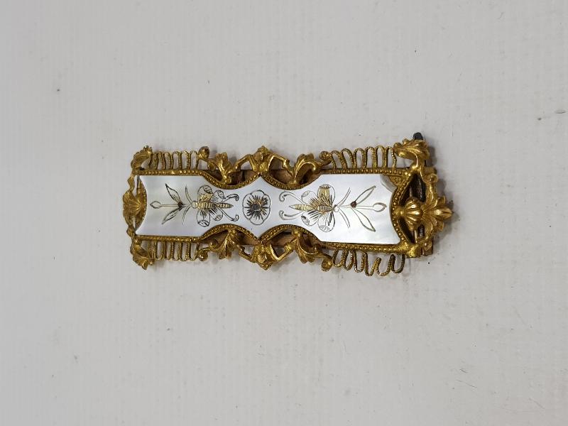 ANTİKA ART NOUVEAU SEDEF ÜZERİ YUSUFCUK İŞLEMELİ SAÇ TOKASI