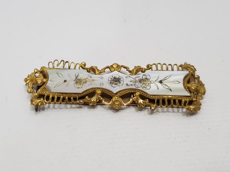 ANTİKA ART NOUVEAU SEDEF ÜZERİ YUSUFCUK İŞLEMELİ SAÇ TOKASI