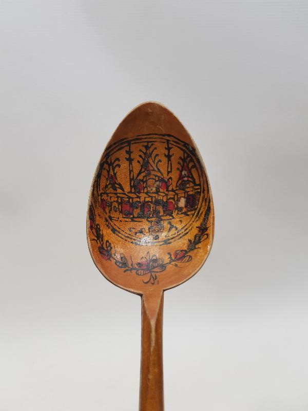 OSMANLI DÖNEMİ KÖK BOYA OSMANLICA YAZILI VE DEVLET ARMALI AHŞAP KAŞIK