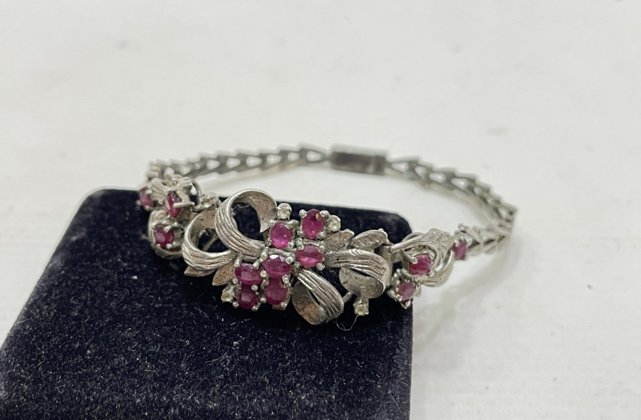 YAKUT TAŞLI ÖZEL YAPIM ANTİKA PLATİN BİLEKLİK