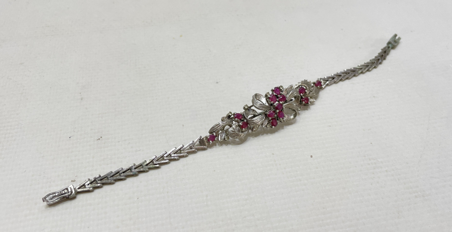 YAKUT TAŞLI ÖZEL YAPIM ANTİKA PLATİN BİLEKLİK