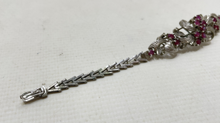 YAKUT TAŞLI ÖZEL YAPIM ANTİKA PLATİN BİLEKLİK