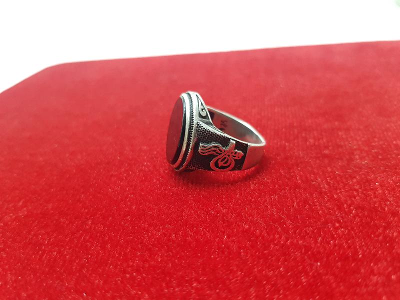 AKİK TAŞLI TUĞRALI GÜMÜŞ ERKEK YÜZÜĞÜ