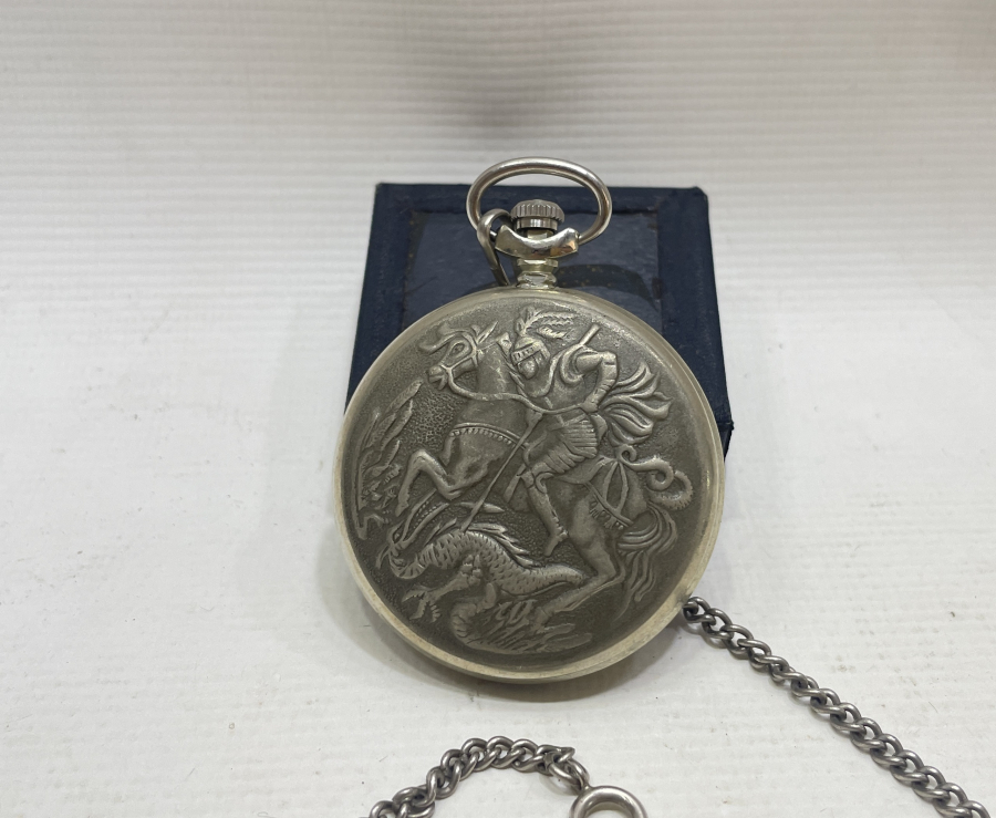 ÇİFT BAŞLI KARTAL GÖRSELLİ AVCI KASA KURMALI CEP SAATİ