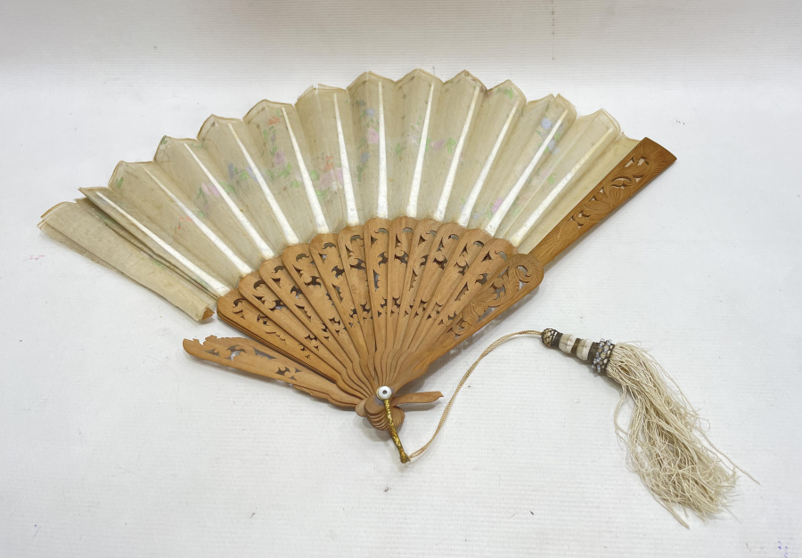 OSMANLI DÖNEMİ TAMAMI EL YAPIMI İPEK YELPAZE