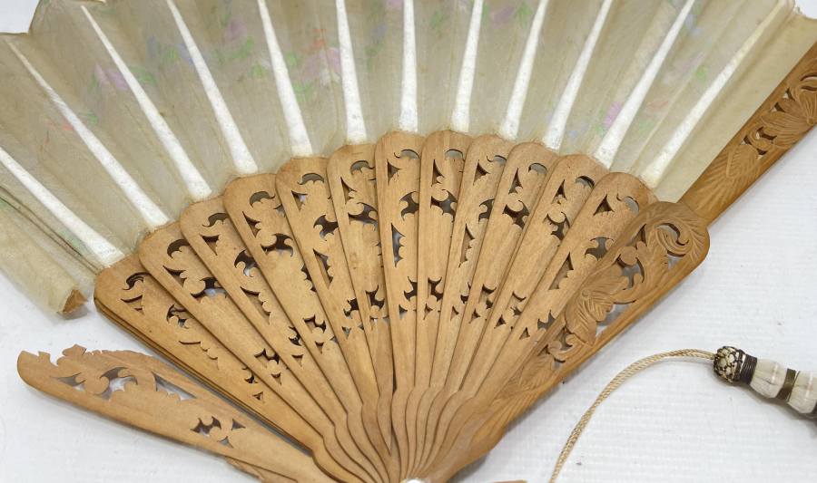 OSMANLI DÖNEMİ TAMAMI EL YAPIMI İPEK YELPAZE