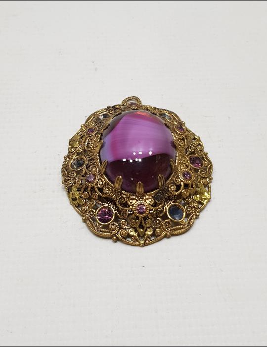 ÜZERİ MOR AKİK TAŞLI KOLYE UCU